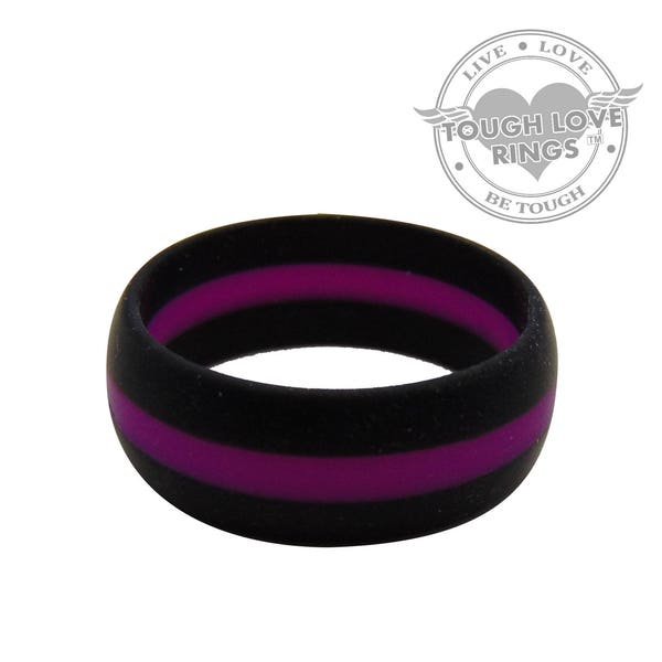 TOUGH LOVE - Black with Thin Purple Line (Wide band, 8.7mm) - Premium Silicone Wedding Rings
