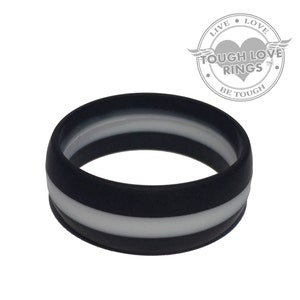 TOUGH LOVE - Black with Thin White Line (Wide band, 8.7mm) - Premium Silicone Wedding Rings