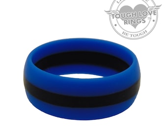 TOUGH LOVE - Sky Blue with Thin Black Line (Wide band, 8.7mm) - Premium Silicone Wedding Rings