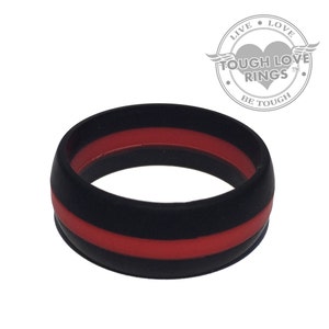 TOUGH LOVE - Black with Thin Red Line (Wide band, 8.7mm) - Premium Silicone Wedding Rings