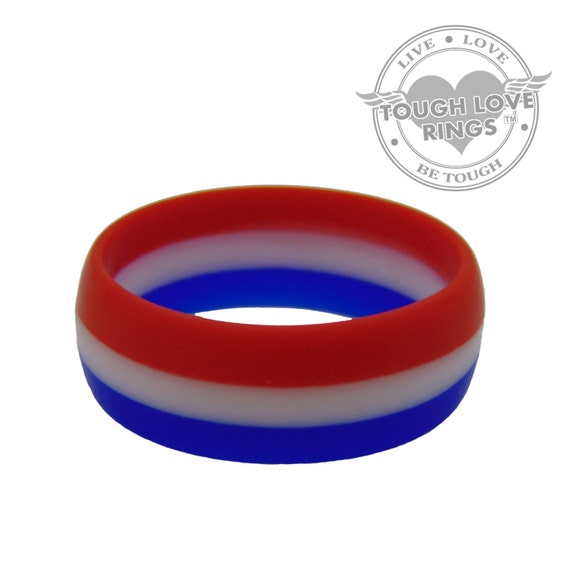 TOUGH LOVE Tricolor Red White Blue wide Band 8.7mm Premium Silicone Wedding Rings Etsy
