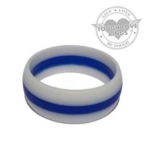 TOUGH LOVE - White with Thin Blue Line (Wide band, 8.7mm) - Premium Silicone Wedding Rings
