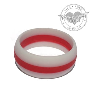 TOUGH LOVE - White with Thin Red Line (Wide band, 8.7mm) - Premium Silicone Wedding Rings