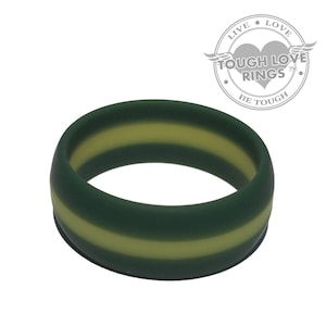 TOUGH LOVE - Green with Thin Yellow Line (Wide band, 8.7mm) - Premium Silicone Wedding Rings