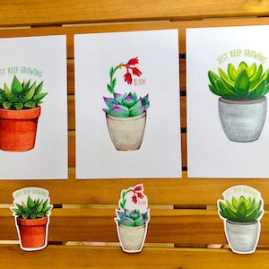 Impressão de cartão postal de suculentas em aquarela