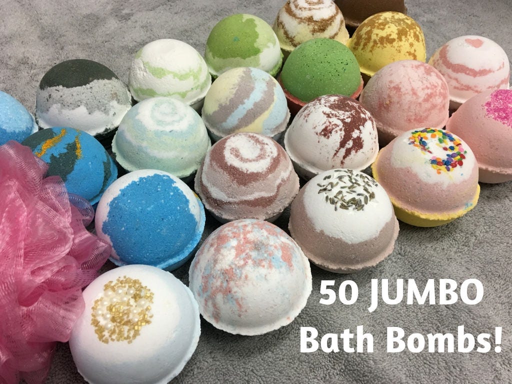 FREE SHIPPING 50 JUMBO Bath Bombs Bulk Bath Bomb Favors Spa Etsy