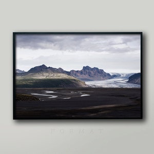 ICELAND GLACIER, Icelandic Landscape, Iceland Photo, Iceland Print, Icelandic Glacier, Iceland Terrain, Rugged Countryside, Brown and White image 1