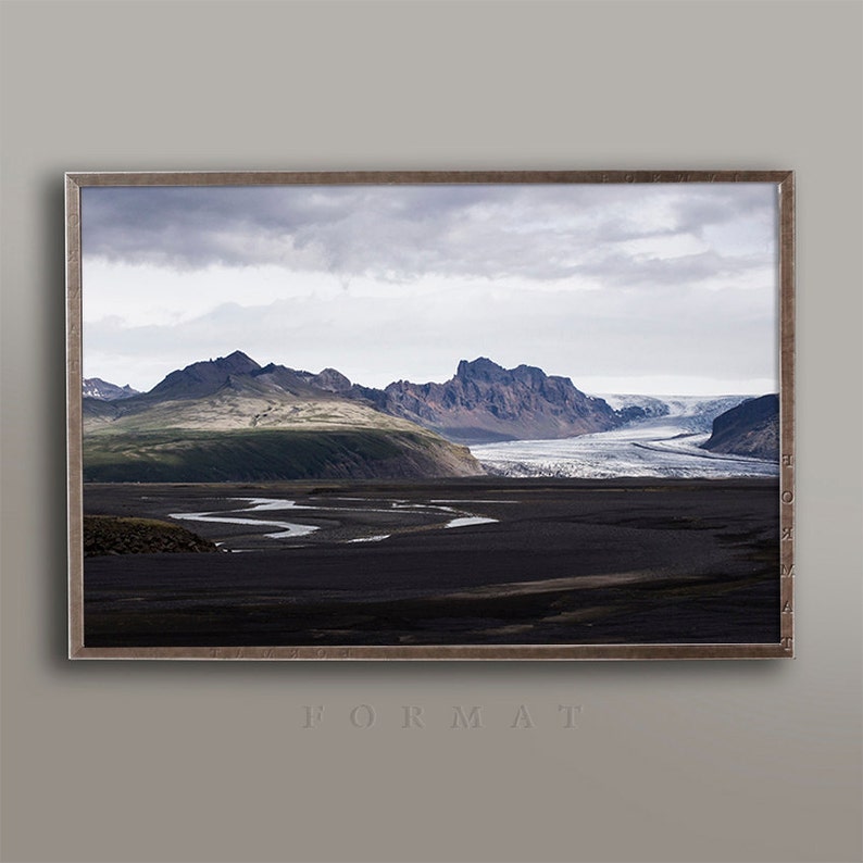 ICELAND GLACIER, Icelandic Landscape, Iceland Photo, Iceland Print, Icelandic Glacier, Iceland Terrain, Rugged Countryside, Brown and White image 4