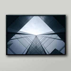 SKYHIGH GLASS BUILDINGS, Architecture Photography, Reflection, Skyscraper, Geometric, Perspective, Modern Art, Apartment Decor, Monochrome