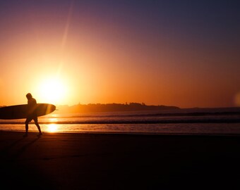 SUNSET SURFER, Ocean Sunset, Surfer Dude, Fine Art Photo, Wall Decor, Chic Decor, Sunset Photography, Ocean Photography, Warm Color, Summer