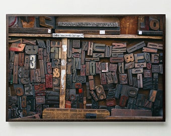 Vintage Letterpress Print, Rustic Wooden Type Blocks, Fine Art Photo