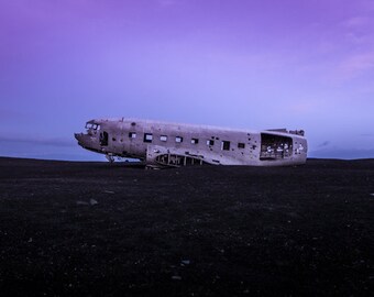 SOLHEIMASANDUR PLANE CRASH, Plane Wreck, Black Beach, Abandoned Airplane, Iceland, Disaster, Blue Sky, Fine Art Photo, Wall Decor, Rustic