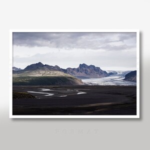 ICELAND GLACIER, Icelandic Landscape, Iceland Photo, Iceland Print, Icelandic Glacier, Iceland Terrain, Rugged Countryside, Brown and White image 3