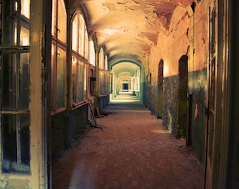 Abandoned Hallway Print, Spalling Architecture Photography, Retro Decor