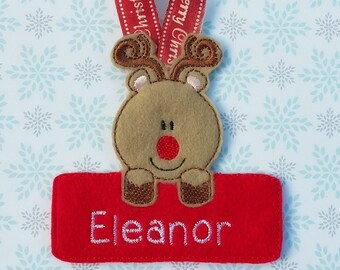 Personalised Christmas tree decoration, Reindeer Christmas tree decoration, personalised Christmas ornament, reindeer decoration, googly eye
