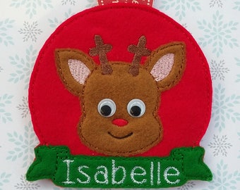 Personalised Christmas tree decoration, Reindeer Christmas tree decoration, personalised Christmas ornament, reindeer decoration, googly eye