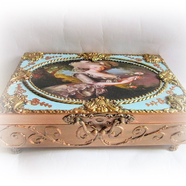 Grande boîte Marie Antoinette rembourrée boîte à bijoux ornée cadeau pour son cadeau femme