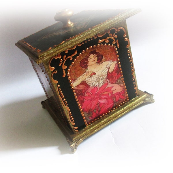 Art Nouveau Box Alphonse Mucha Jewelry Box  Brush Holder Makeup Organizer Birthday Gift