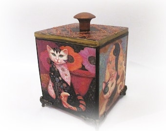 Cube Jewelry Box Trinket Box Cat Lovers Gift Art Box Birthday Gift