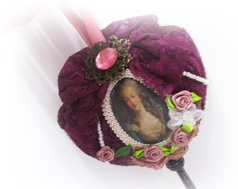 Marie Antoinette Heart Ornament Velvet Ornament Holiday Gift Embellished Hanging Tassel Xmas Decoration