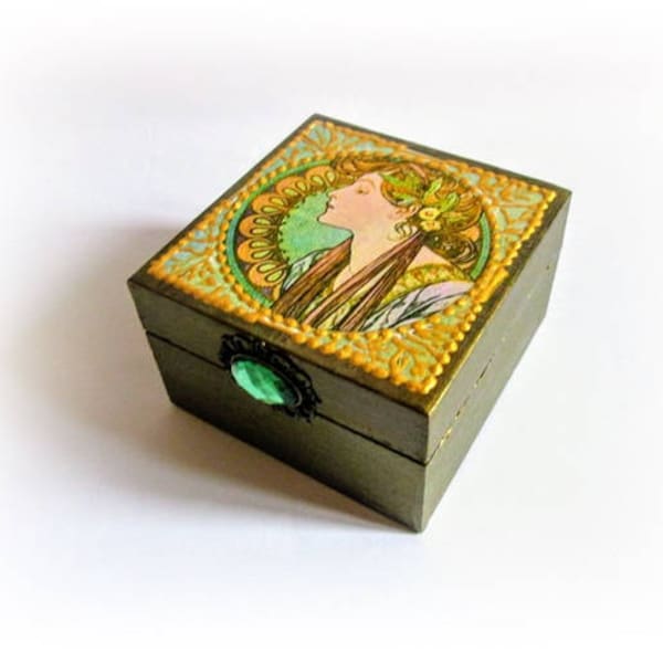 Alphonse Mucha Jewelry Box Ring Box Art Nouveau Box  Gift for Girlfriend