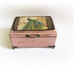 Peacock Box Jewelry Box Shabby chic Box Peacock Gift Trinket Decoupage Box image 3