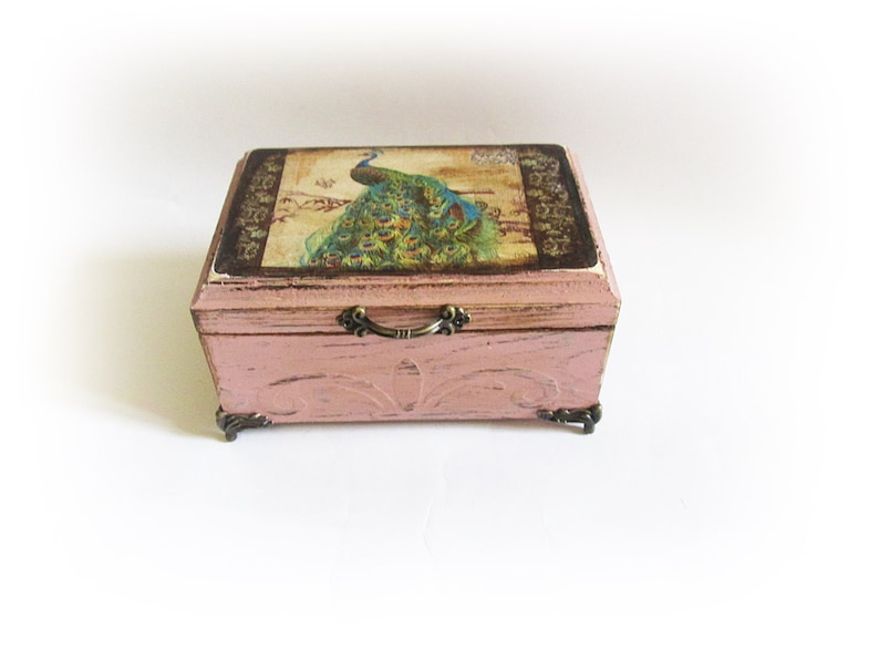 Peacock Box Jewelry Box Shabby chic Box Peacock Gift Trinket Decoupage Box image 3