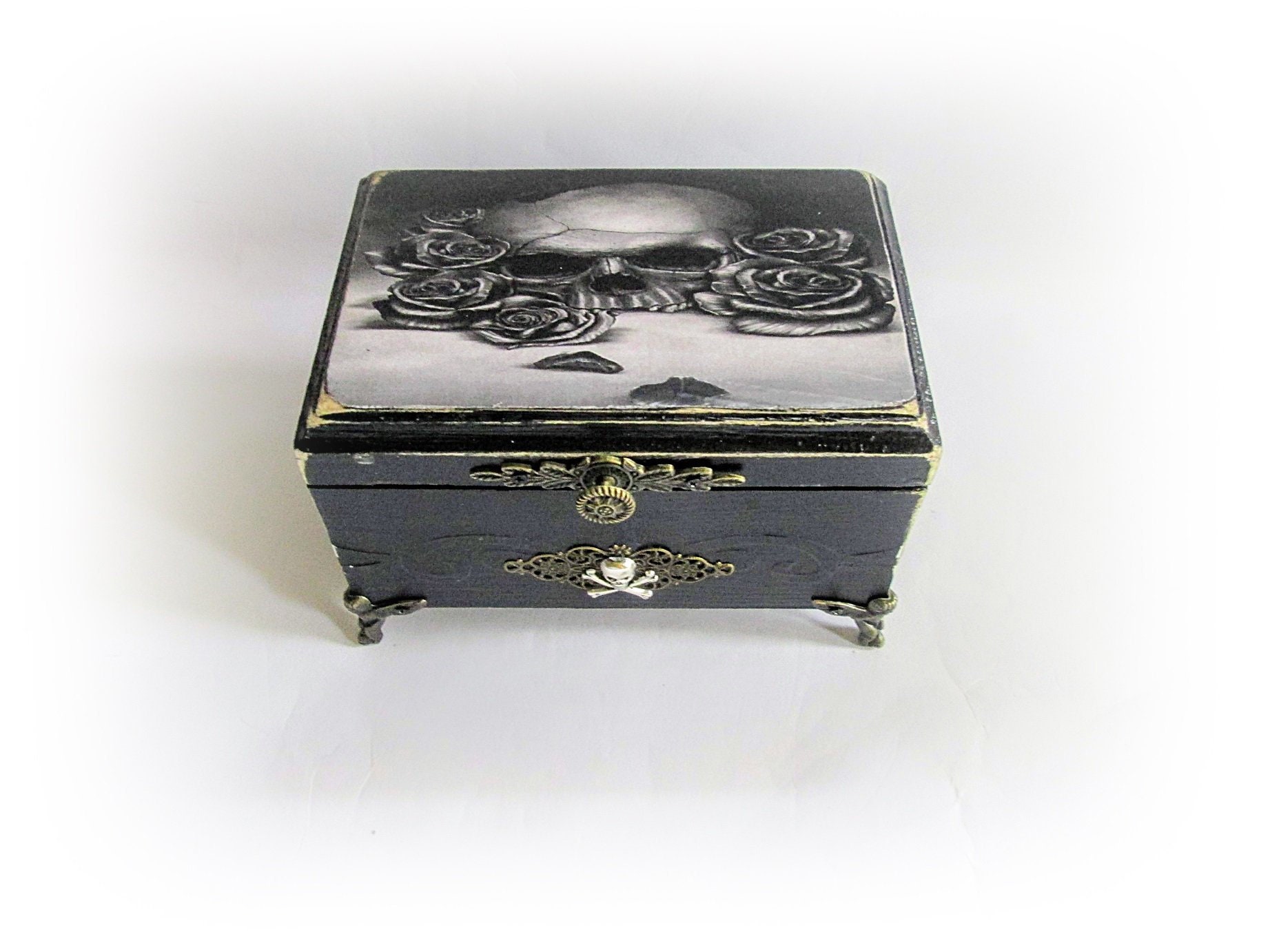 Sugar Skull Box Jewelry Box Skull and Roses Gothic Trinket Box