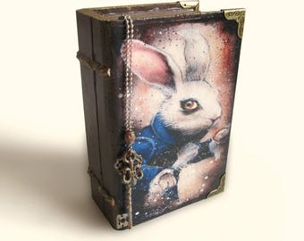 White Rabbit Book Box Alice in Wonderland Jewelry Box Alice's Adventures Gift