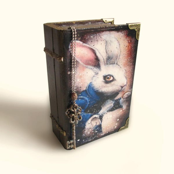 White Rabbit Book Box Alice in Wonderland Jewelry Box Alice's Adventures Gift