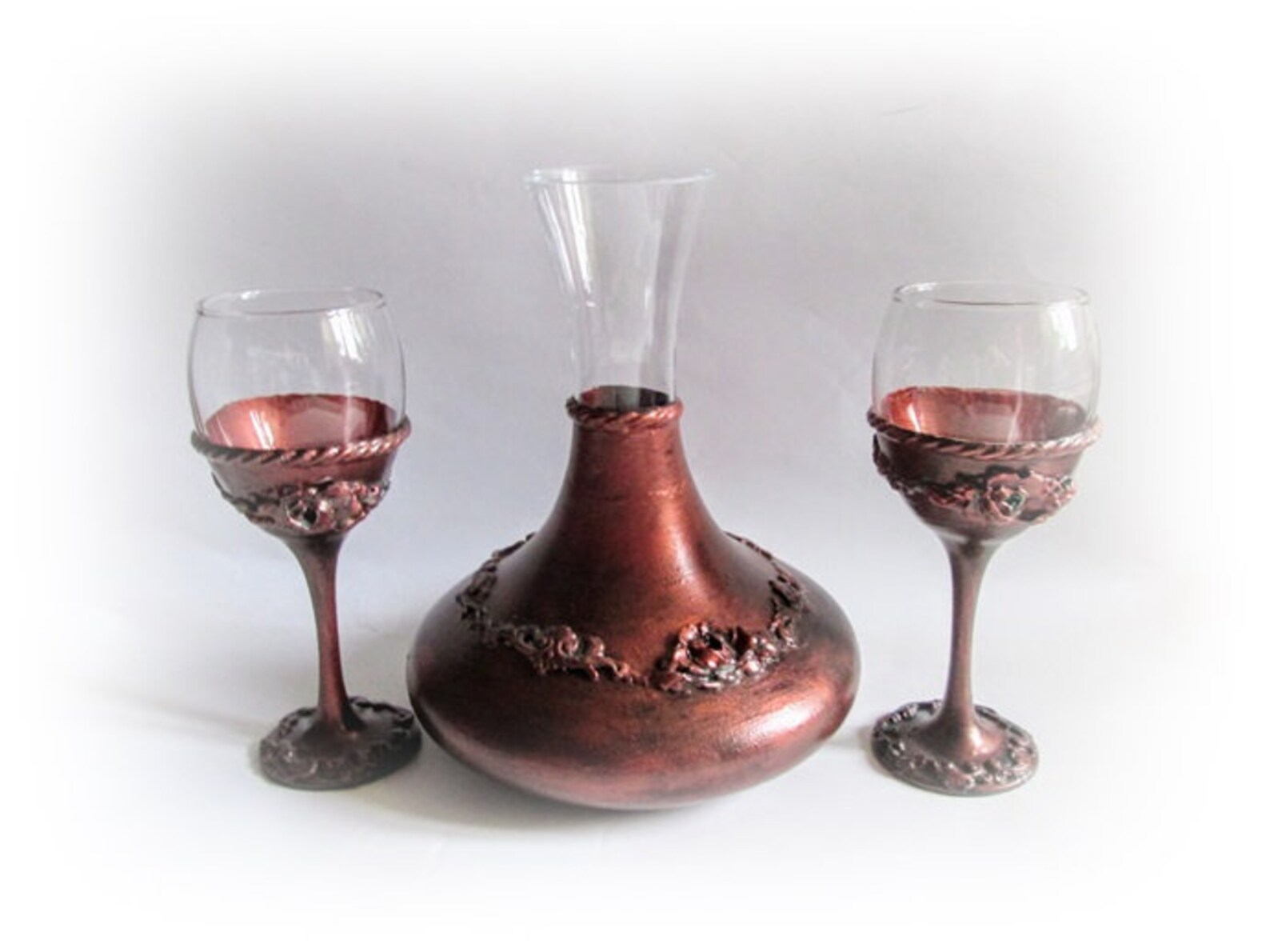 Copper Wedding Set Wine Decanter Wine Goblets Wine Glasses Etsy