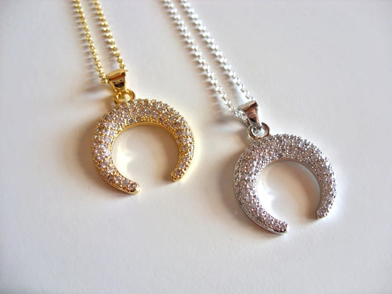 Double Horn Necklace Crescent Moon Necklace Sterling Silver or 14K Gold vermeil boho layering necklace