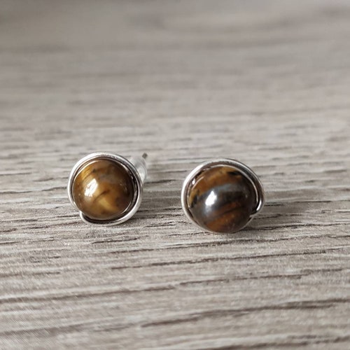 8mm Tiger's Eye Natural Gemstone Stud Earrings - Etsy