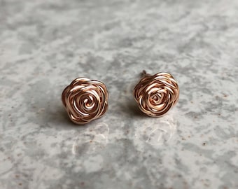 Rose gold rose earrings studs, rose studs, rose gold plated studs, rose jewelry,  floral studs, flower earrings, flower stud, valentine gift