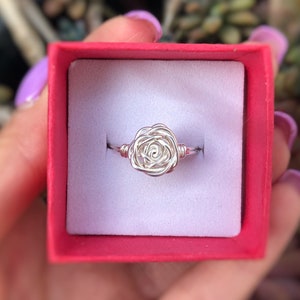 Silver Rose Ring, Thick Rose Ring, Flower Ring, silver Plated Ring, Rose Jewelery, Rose Ring, Valentine Gift, Minimal ring, double band rose