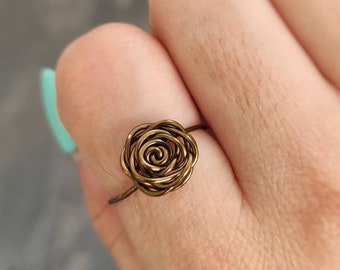 Bronze Rose Ring, Rose Ring, Rose Jewelry, Floral Ring, Floral Jewelry, Bronze Ring, Minimalist Ring, Valentines Gift, Mothers day, Prom