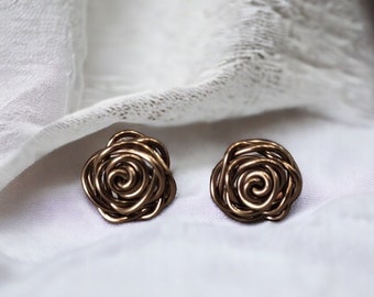 Bronze rose earrings studs, rose earrings, bronze earrings, bridesmaid gift, rose jewelry, flower studs, minimalist earrings, valentine gift