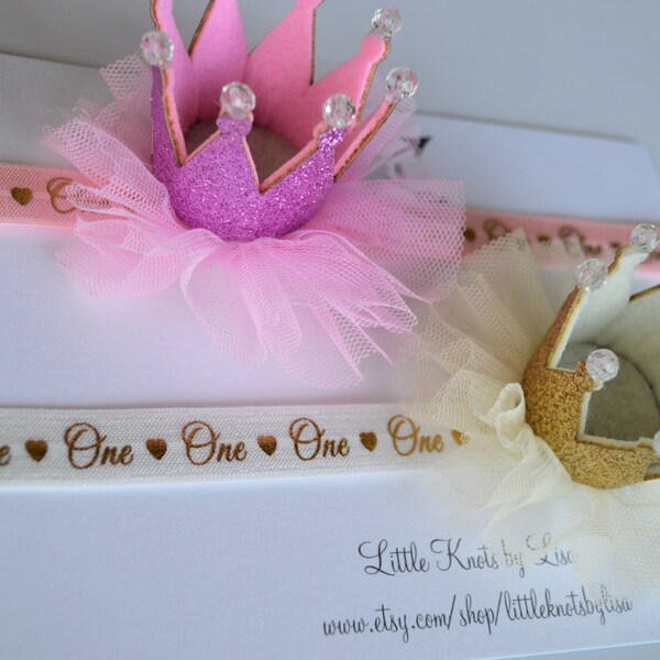 One Year Old Birthday Crown Headband - Pink Crown Headband - Gold Crown Headband