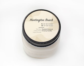 Huntington Beach California Soy Wax Candle, Vanilla Coconut Scent, Beach Inspired, Surf City Gift, Eco-Friendly Candle
