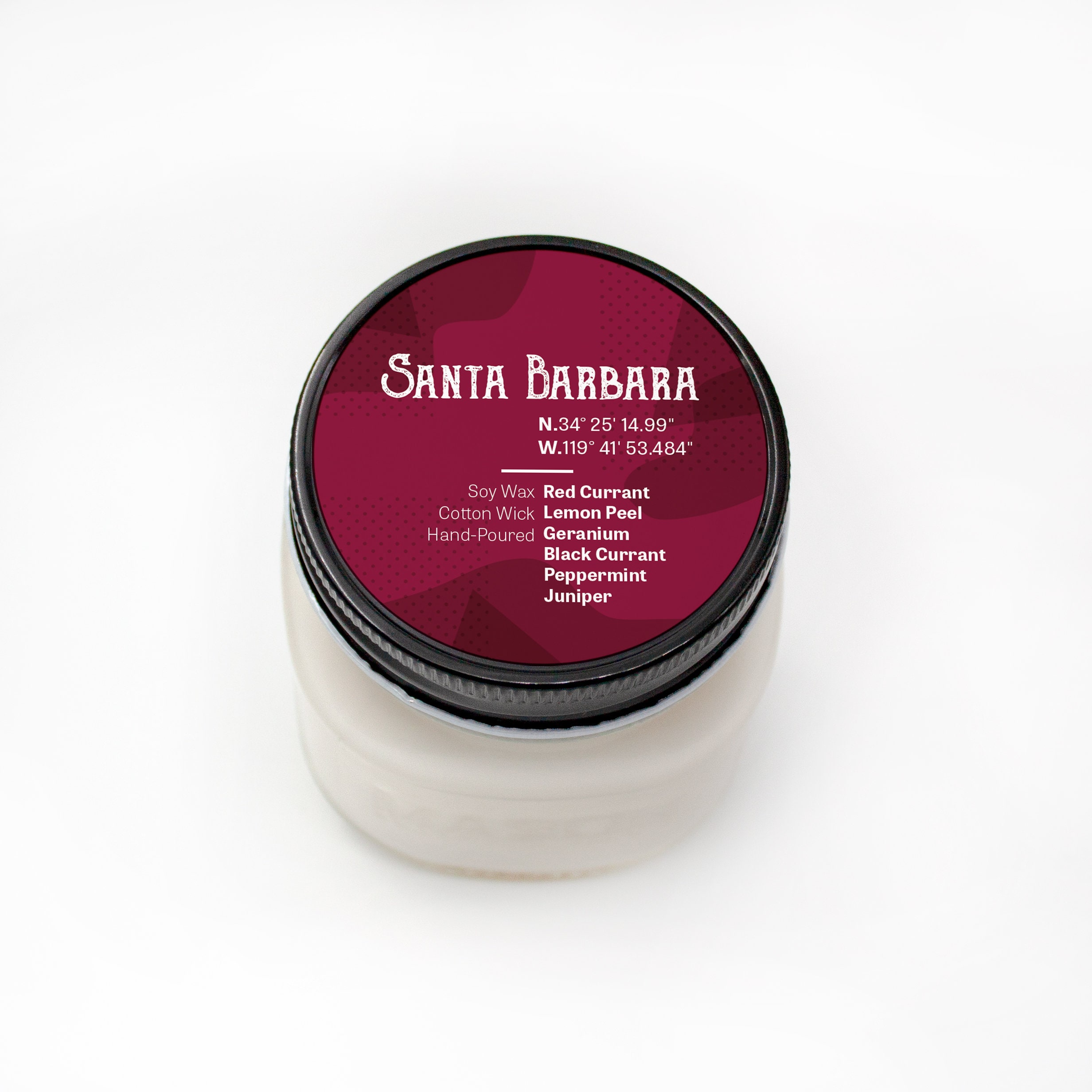 Santa Barbara || Scented Soy Candle || California || Red Currant || Lemon Peel || Geranium || Handmade || Handpoured || Mason Jar Candle