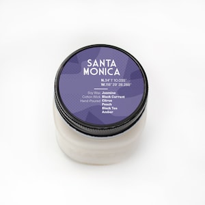 Santa Monica || Scented Soy Candle || California || Bergamot || Black Tea || Black Currant || Handmade || Handpoured || Mason Jar Candle