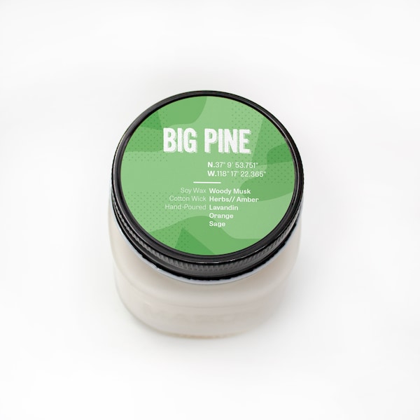 Big Pine California Soy Wax Candle, Hand Poured Scented Candle, Mountain Home Decor, Farmhouse Candle, Custom Gift Idea