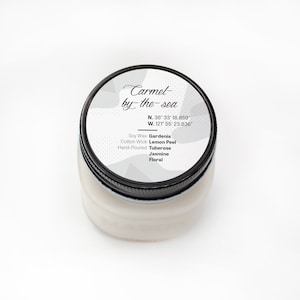 Carmel by the Sea Soy Wax Candle, Beach Fragrance, Coastal Candle, Hand Poured, Floral Scent, Gardenia Lily Clove, Mason Jar