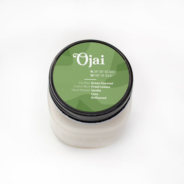 Ojai California Soy Wax Candle, Home Decor Candle, Socal Green Candle, Coconut Vanilla Lime Scent, Eco Friendly Vegan