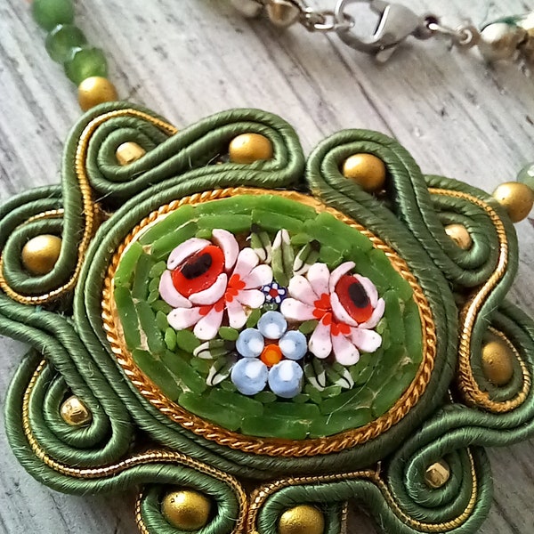 Soutache necklace with micromosaic.