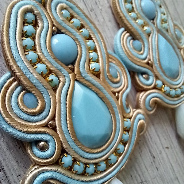 Soutache earrings turquoise and sand