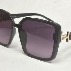 Tiffany & Co. Black Square Fashion Thin Gold Hinge Fashion Wrap Quality Sunglasses Made in Italy Free Shipping