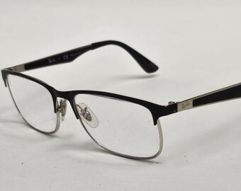 Ray-Ban Silver Thin Metal Ribbon Black Rubber Designer Glasses Frames RB 1052