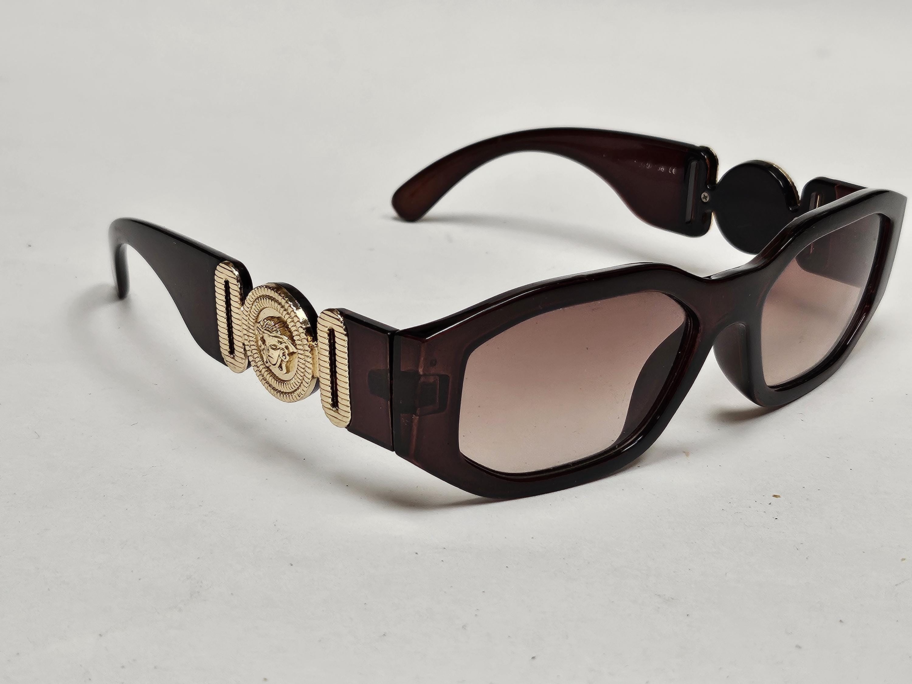 Versace. Amber Brown Shield Sunglasses with Medusa Medallion Vintage Versace Gold Sunglasses - Etsy main image 2