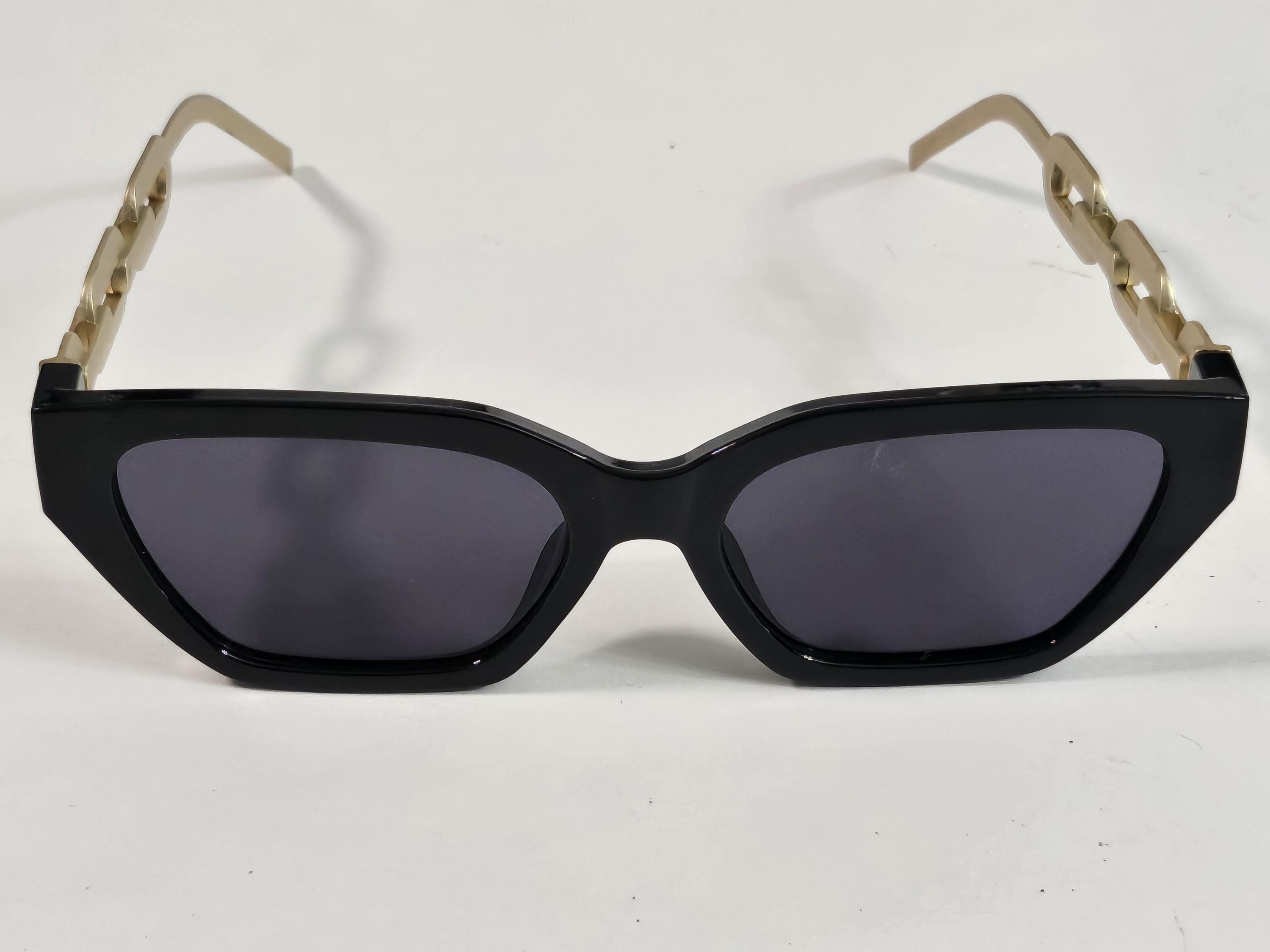 DESIGNER Black & Gold Sunglasses with Golden Tone Chain Link Arms 2 Pair Designer Inspired Metal Chain Arm Block Sunglasses - zeroUV main image 3